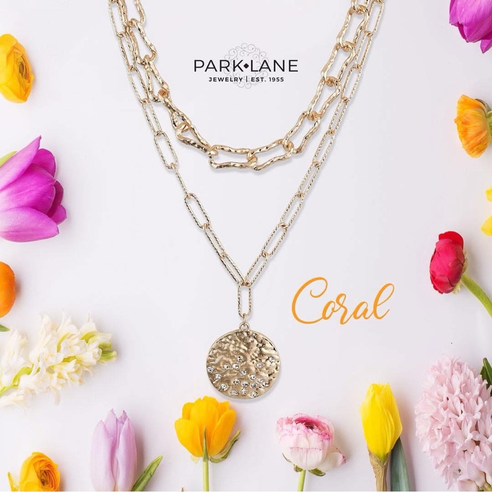 Park Lane Coral Necklace - Gold Multi-Layer Necklace with Textured Pendant
